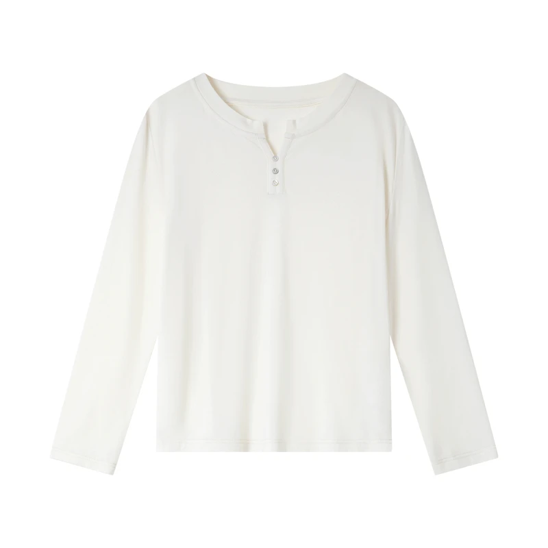 VIMLY ريترو بسيط تي شيرت للمرأة 2025 الخريف جديد الخامس الرقبة الصلبة تيز تنوعا الأساسية البلوز القمم الملابس النسائية A0633 #6