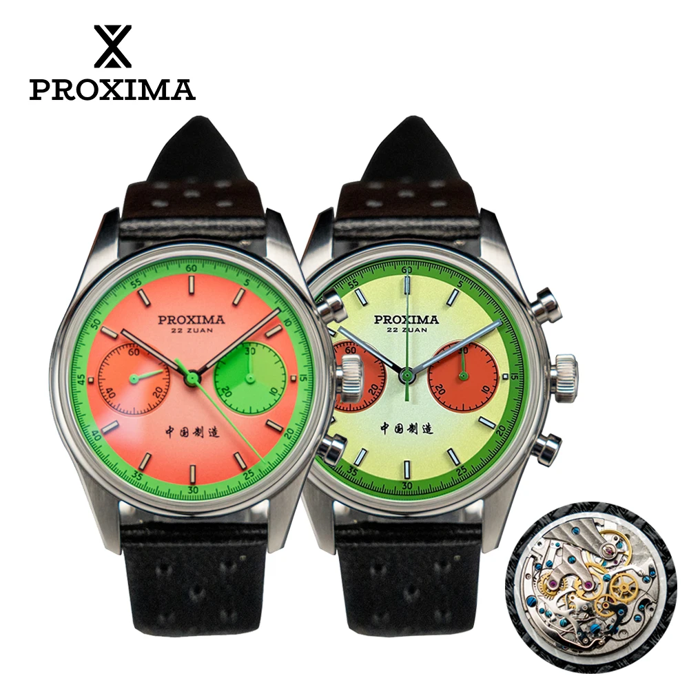 Proxima-Men\'s impermeável cronógrafo relógios de pulso mecânicos, melancia Dial, cúpula Sapphire, novo relógio, Modificar ST1902, PX1717