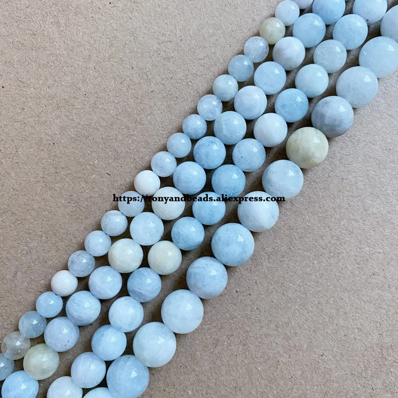 Natural Stone Brazil Mixed Aquamarine Aeroides Round Loose Beads 6 8 10 MM Pick Size 15\