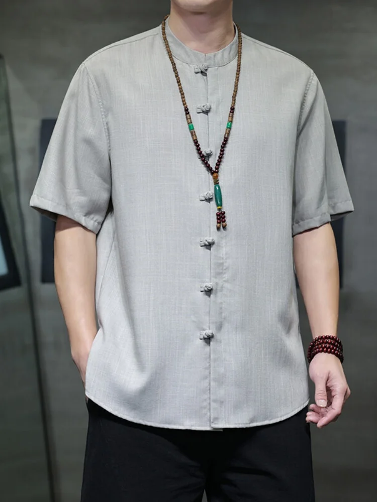 

Мужская льняная рубашка Xingya: тонкая, охлаждающая, быстросохнущая, с коротким рукавом, воротником-стойкой, летняя, модная, брендовая, новая, в китайском стиле, на пуговицах