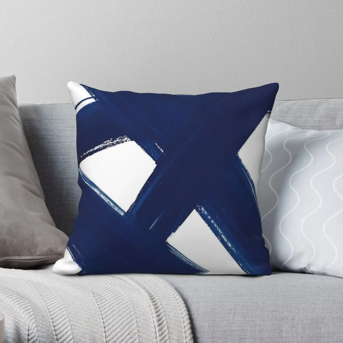 Abstract Indigo Brushstrokes Pillowcase Polyester Linen Velvet Pattern Zip Decorative Sofa Cushion Cover