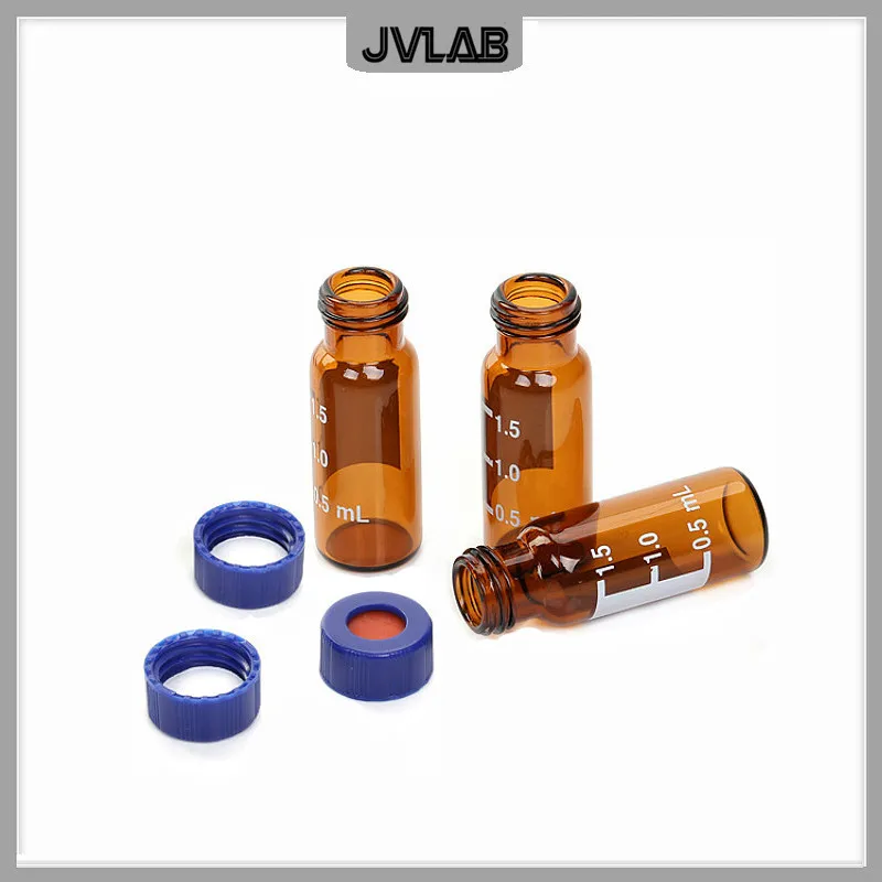 Brown Chromatography Vial 1.5ml With 9mm Blue Open-topped Cap Automatic Parse Sample Bottle For Chromatography Experiment 100/pk