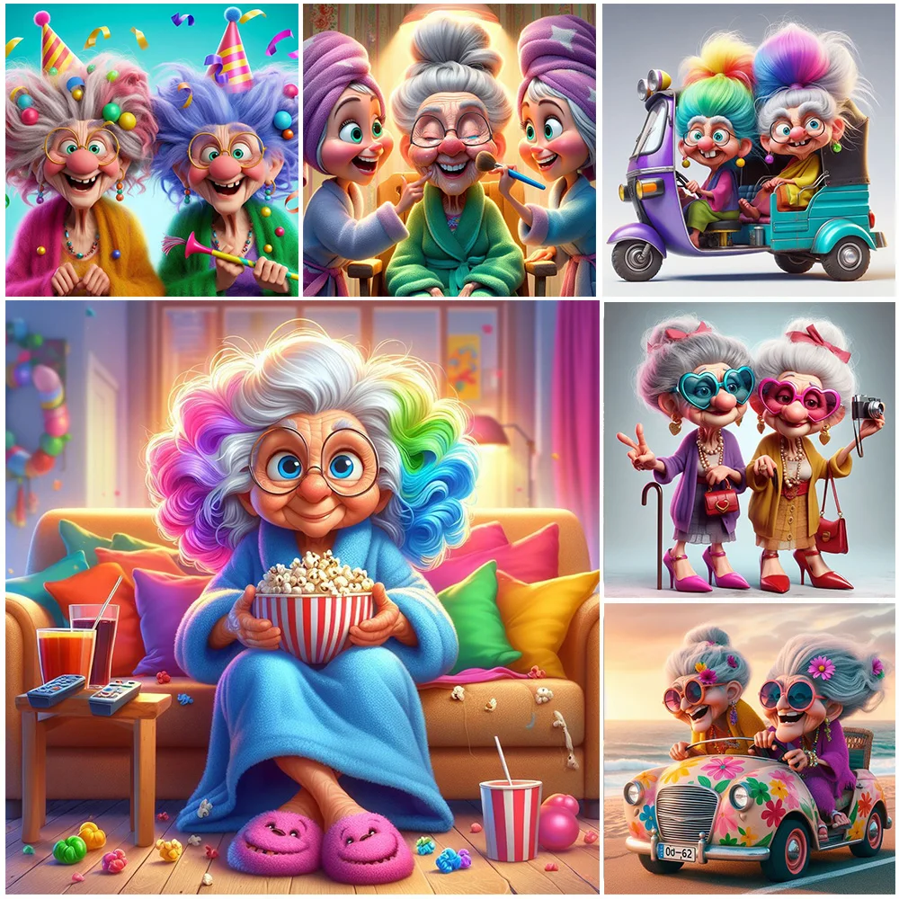 Happy Old Best Friends-Analyste de mosaïque 5D, grand-mère et son ami proche, perceuses complètes, peinture au diamant, broderie au point de croix, bricolage