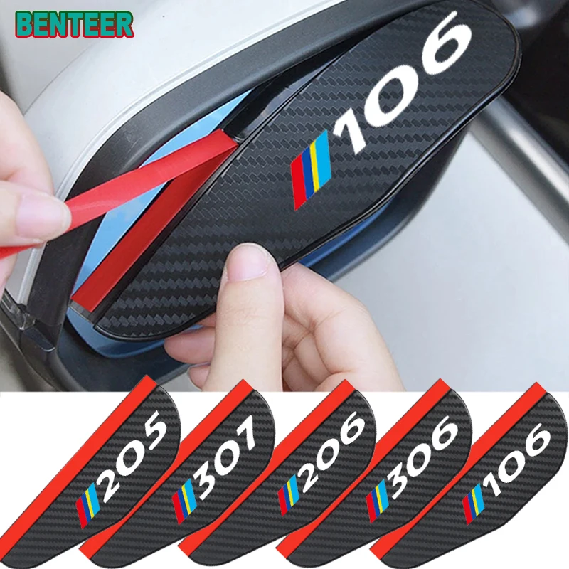 2pcs Carbon fiber Car Rearview Mirror Rain Eyebrow Sticker For Peugeot 106 107 108 205 206 207 208 306 307 308 407 408 508 2008