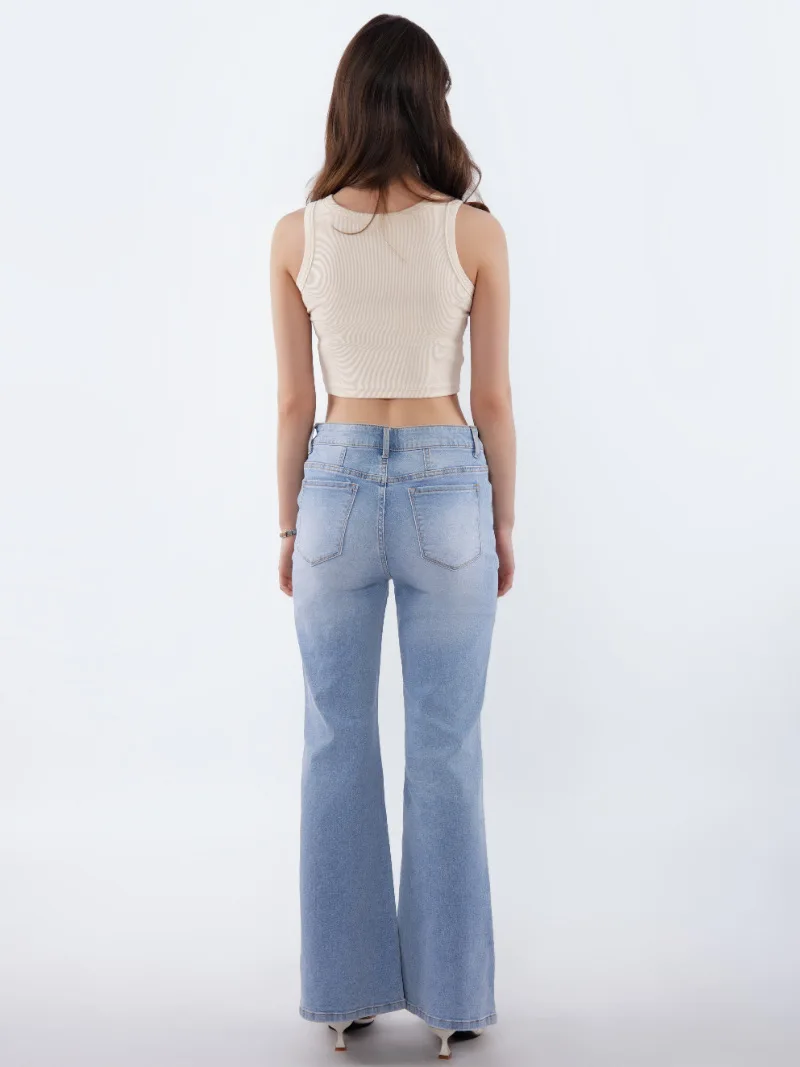 Damskie jeansy retro, proste spodnie, codzienne spodnie z szerokimi nogawkami, średni stan, wyszczuplające, modne.