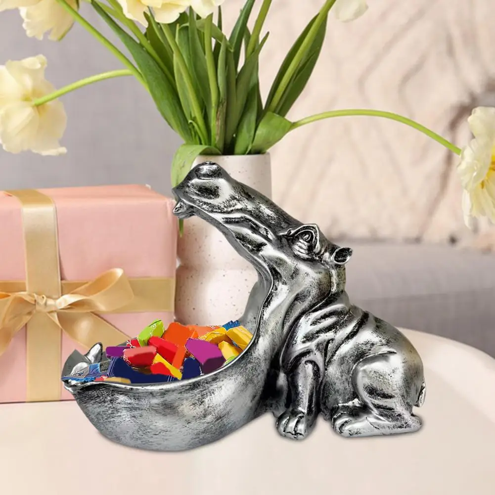 Hippopotamus Sculpture Resin Hippo Statue Figurine Smell Proof Ashtray Set for Home Office Decor Unique Key Bowl for Room