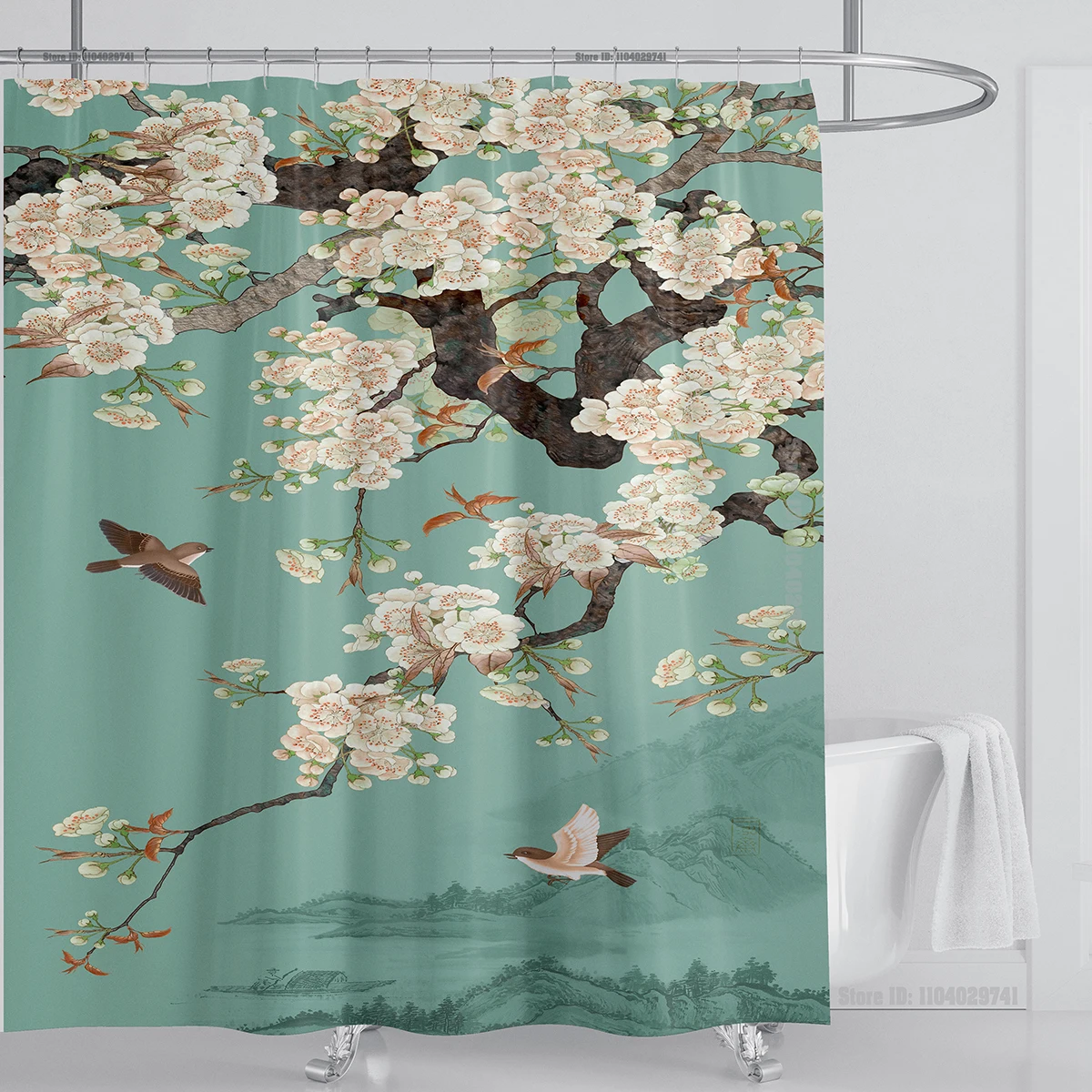 Chinese Style Flower and Birds Tree Shower Curtains crane pattern Bath Curtain Waterproof Bathroom Decor With Hooks 3d Printing