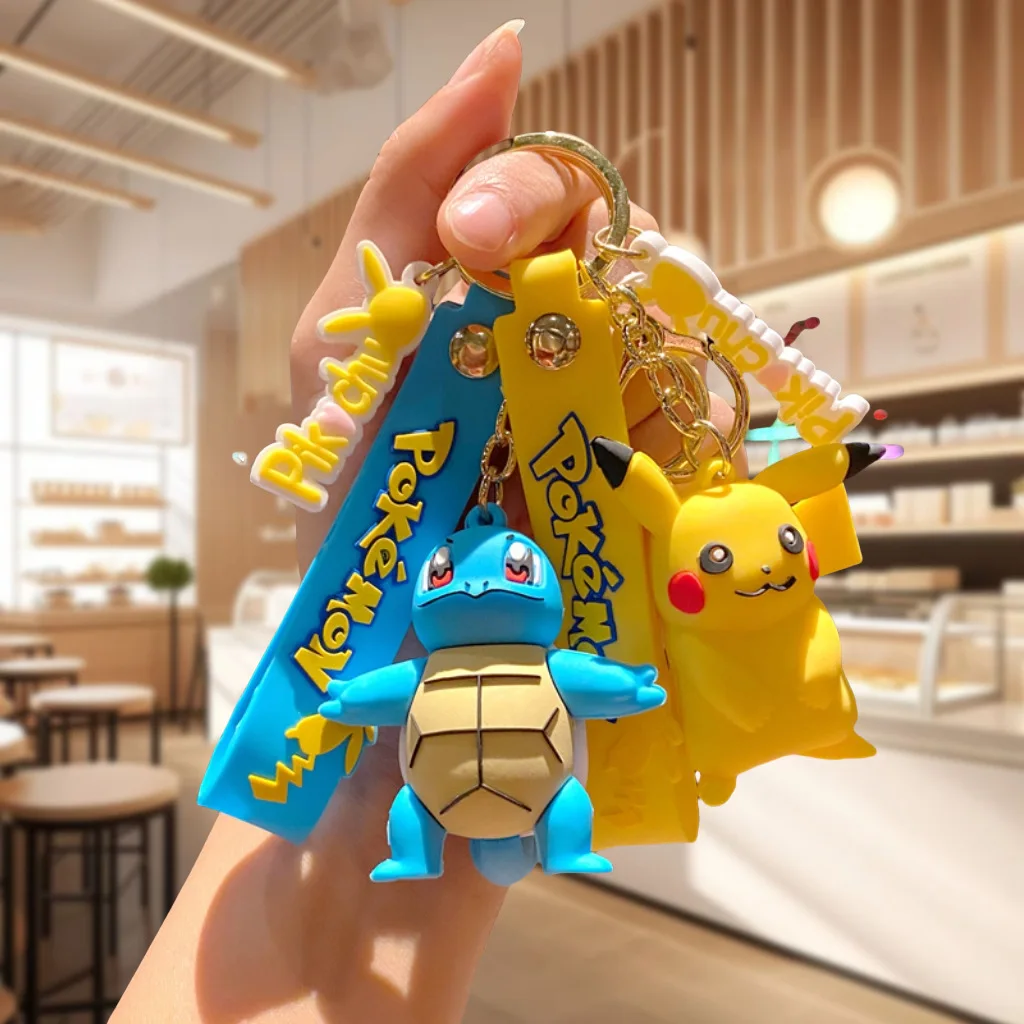 New Pokemon Pikachu Keychain Pokeball Mew Silicone Evoli 3d Pokemon Keychains Wholesale Anime Figures Key Rings Pendant For Kids