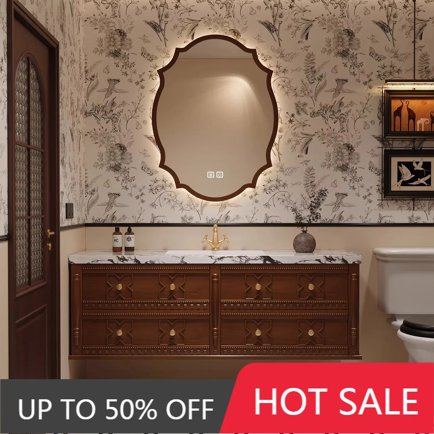 Cream-Colored Bathroom Vanity Unit With Integrated Ceramic Basin, French Style Bathroom Sink And Washbasin Cabinet