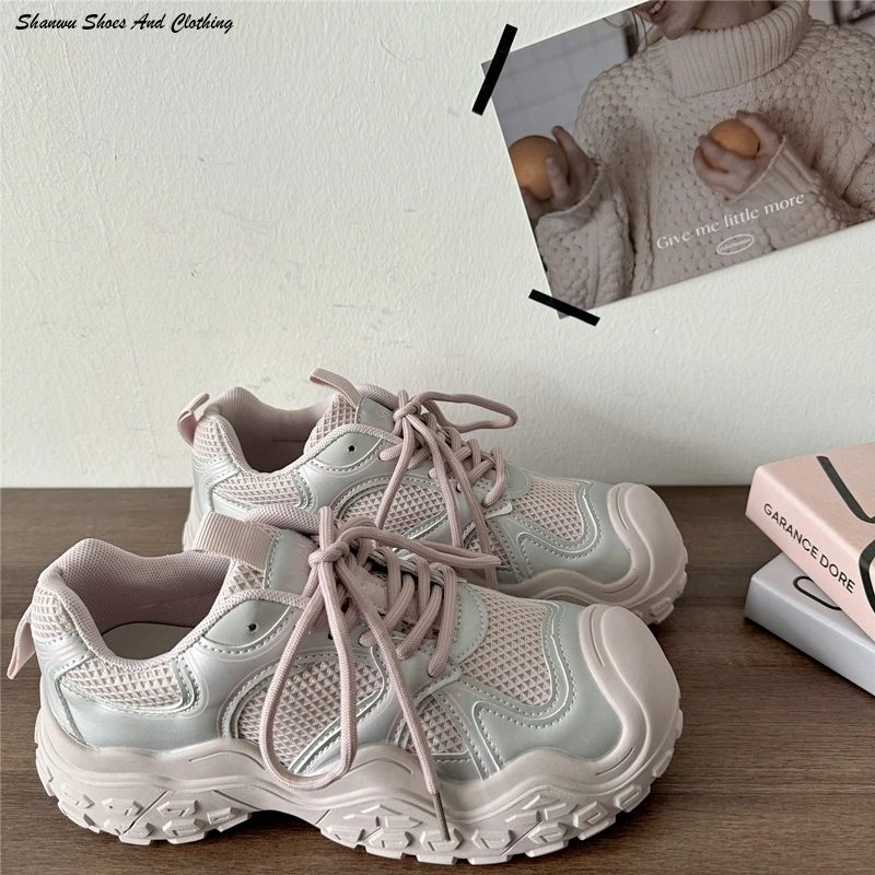 

Silver Pink Thick Sports for Women Sneakers Spring 2024, New Big Head Ugly Cute Versatile Casual Dad Platform Pumps Basket Femme