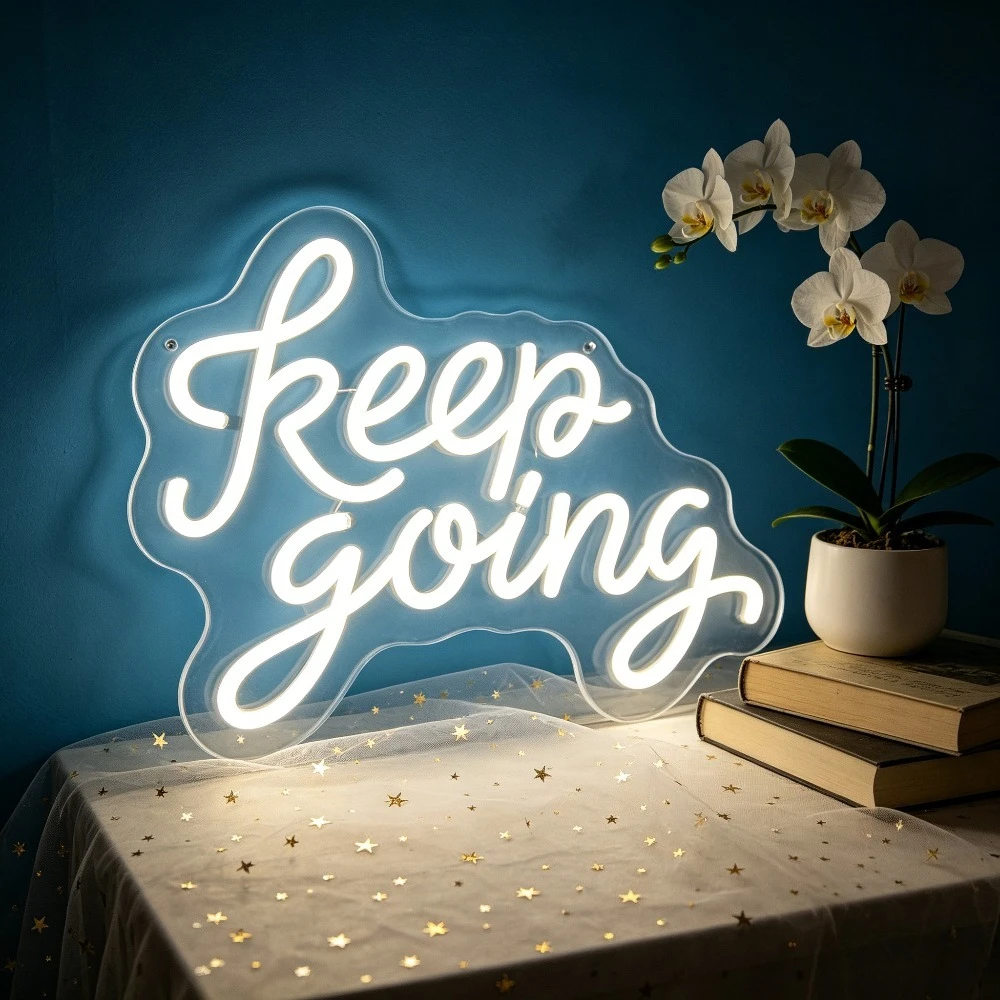 Keep Going Neon Sign LED Wall Light USB Dimmable for Home Office Study Bedroom Dorm Cafe Room Apartment Motivational Wall Decor