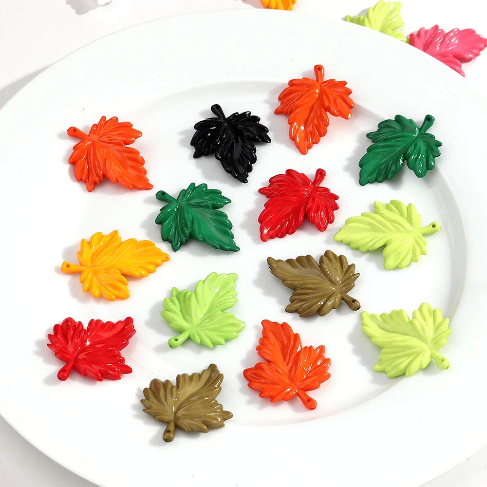 38x48MM Colorful Maple Leaf Acrylic Charms Pendant 10pcs  for DIY Jewelry Making Necklace Earring Keychain HairClip Accessories