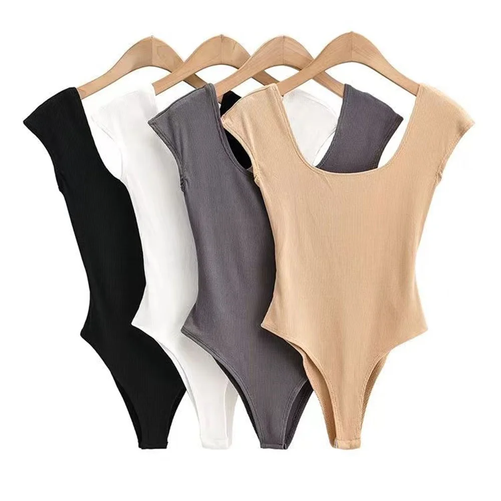 Summer Bodysuits New Casual Basic Hotsweet Sexy Bodycon U-neck Solid Slim Fit Short-sleeved Tops Women's Tight Backless Jumpsuit