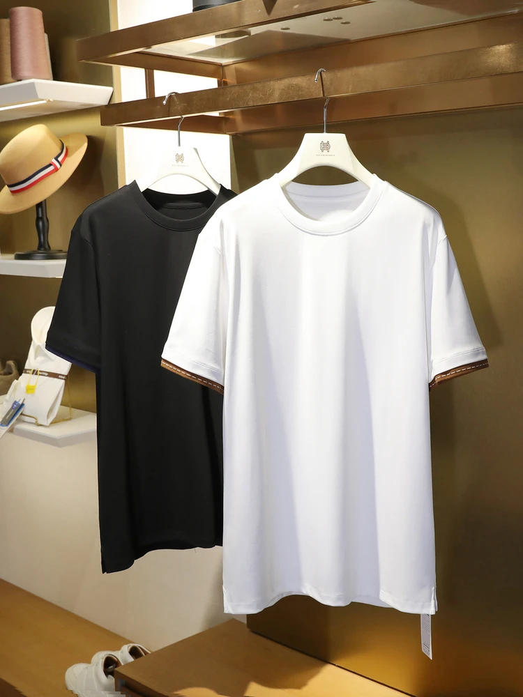 

Loose Fit round Ne ort Sve T-irt Men's Outdoor Casual Faion Summer 2025 Doctor.Huang's Brand Cotton Blend Fabric
