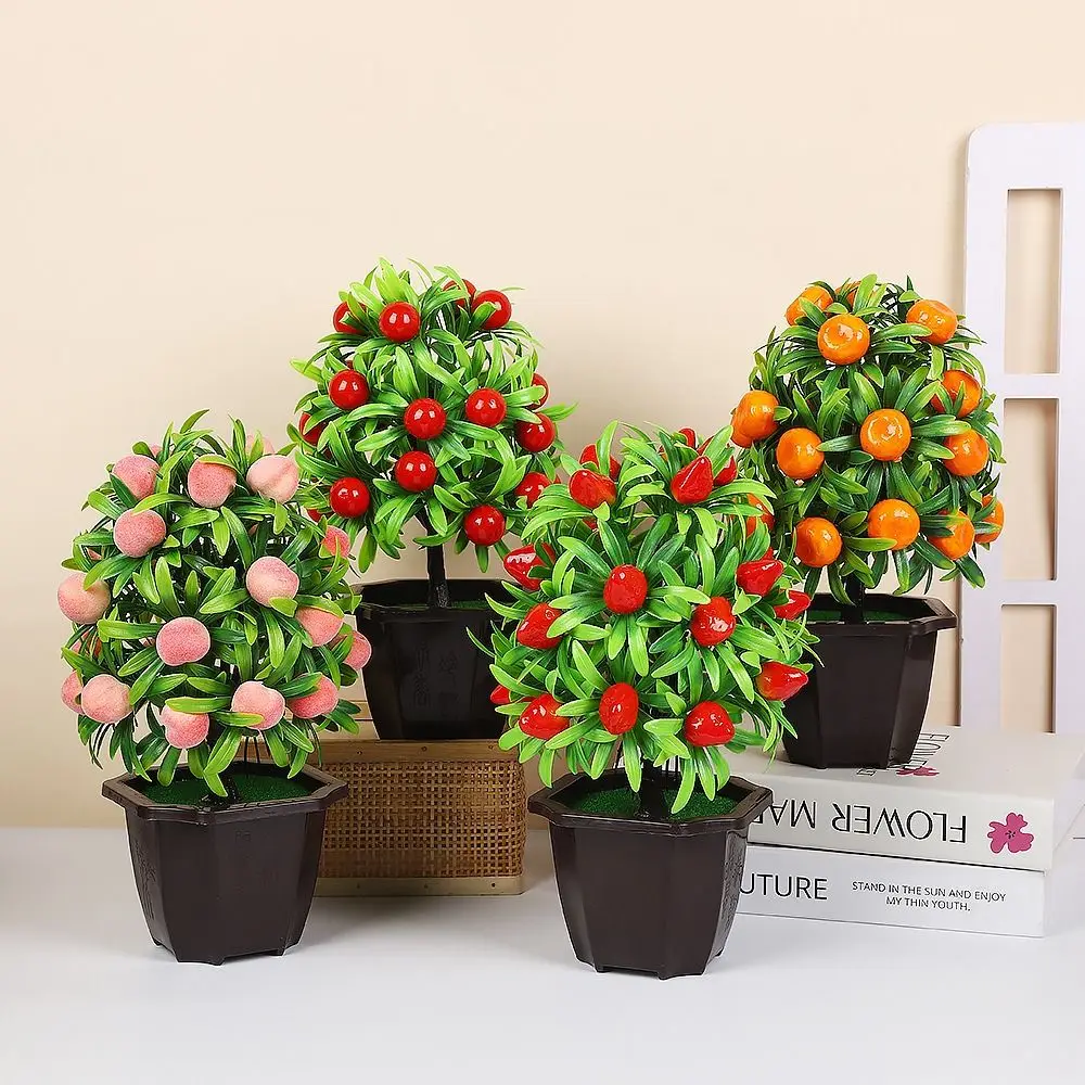 

Artificial Fruit Bonsai Mini Orange Pomegranate Tree Windowsill Decor Plastic Courtyard Simulated Plants Bonsai Home Room Decor