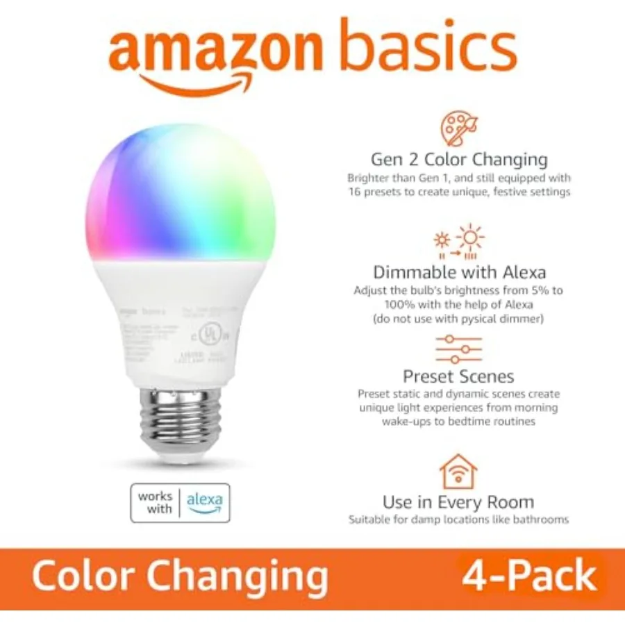 Smart A19 LED Light Bulb,,9W 60W Equivalent,800LM, Works with Alexa Only, 2.4 GHz Wi-Fi, No Hub Required, Energy Saving - view 3