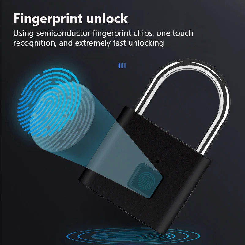 Fingerprint Padlock Waterproof Keyless Mini Door Lock USB Rechargeable Fingerprint Unlock Zinc Alloy Metal Smart Door Lock