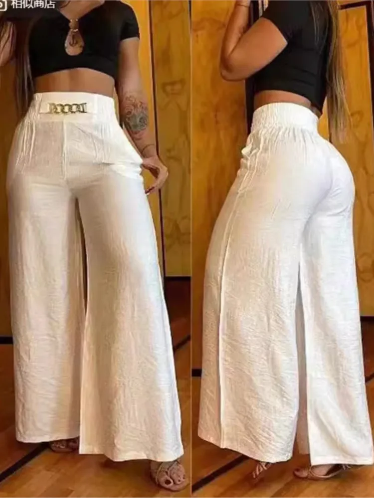 Women\'s High Waist Wide Leg Pants Fashion Solid Office Female Casual Flared Pants For Women Summer New Elegant Black Trousers