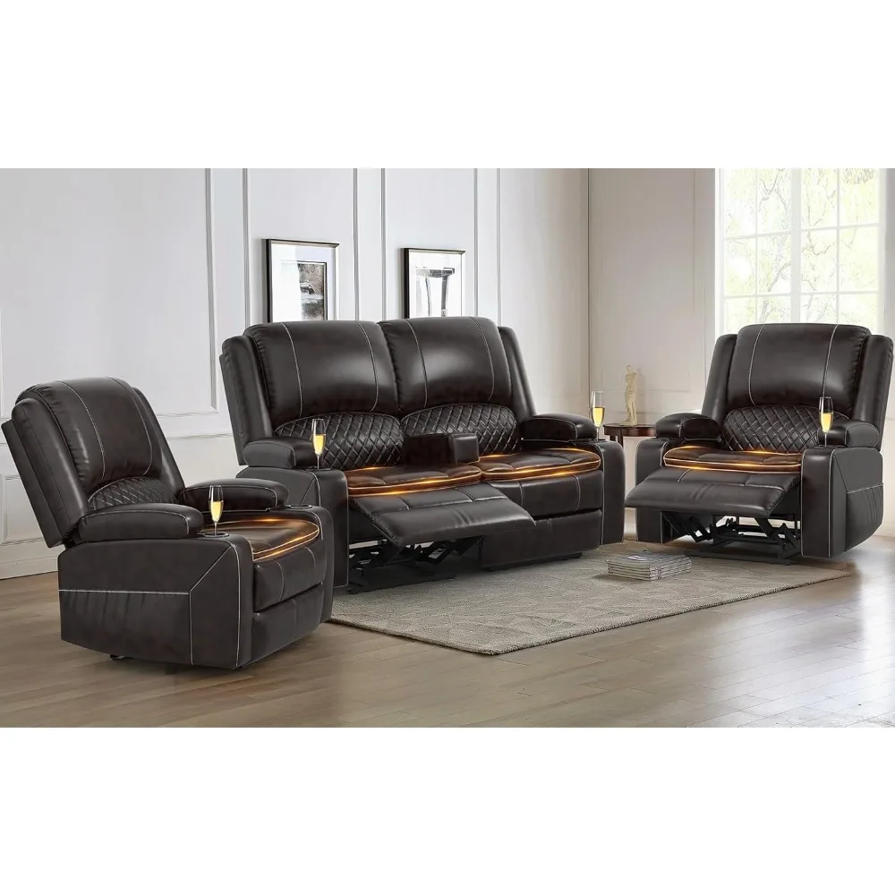 Conjunto de sofás de dos plazas, 2 capas de cojines, chaise longue de piel de 2 plazas con consola extraíble, 2 plazas de sofá chaise longue