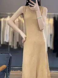 Women's Solid Color Suede Texture Splicing Autumn/Winter New Stand up Collar Sleeveless jumpsuit Style Dress