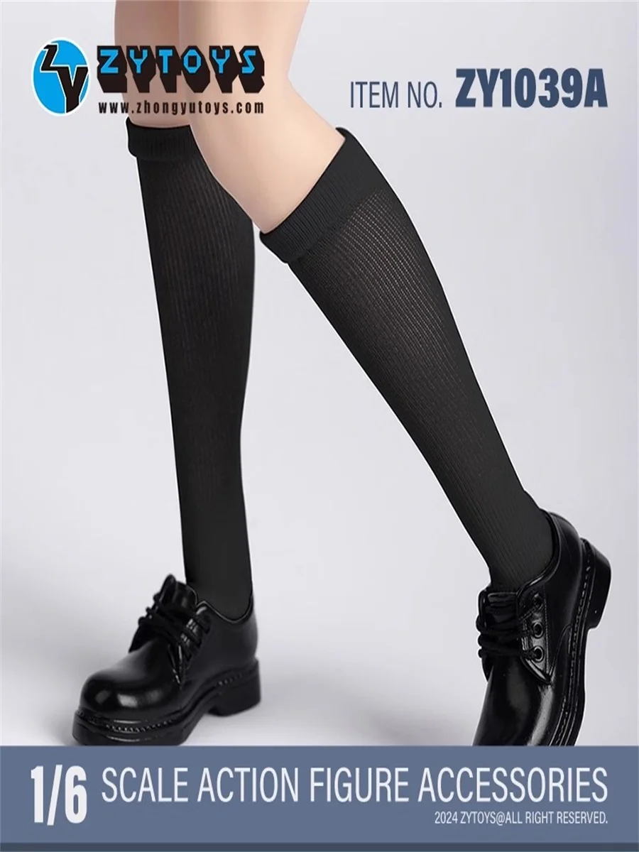 ZYTOYS ZY1030 ZY1039 1/6 Female Soldier Black Leather Shoes Solid Mid Length Socks Model Toy Fit 12'' Action Figure In Stock