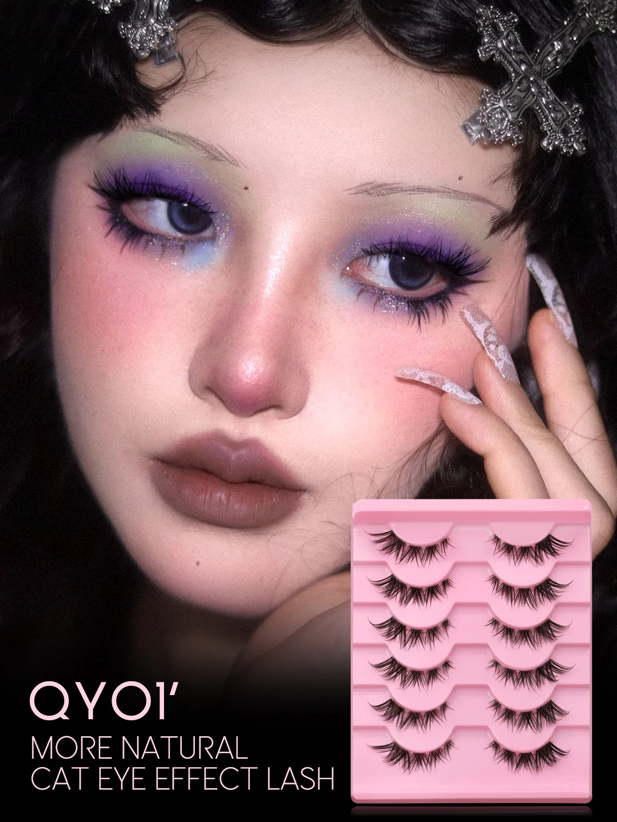 GROINNEYA Cat Eye Lashes Faux Mink Eyelashes  Fake Lashes Natural Look Wispy Winged End Eye Elongated Eyelashes