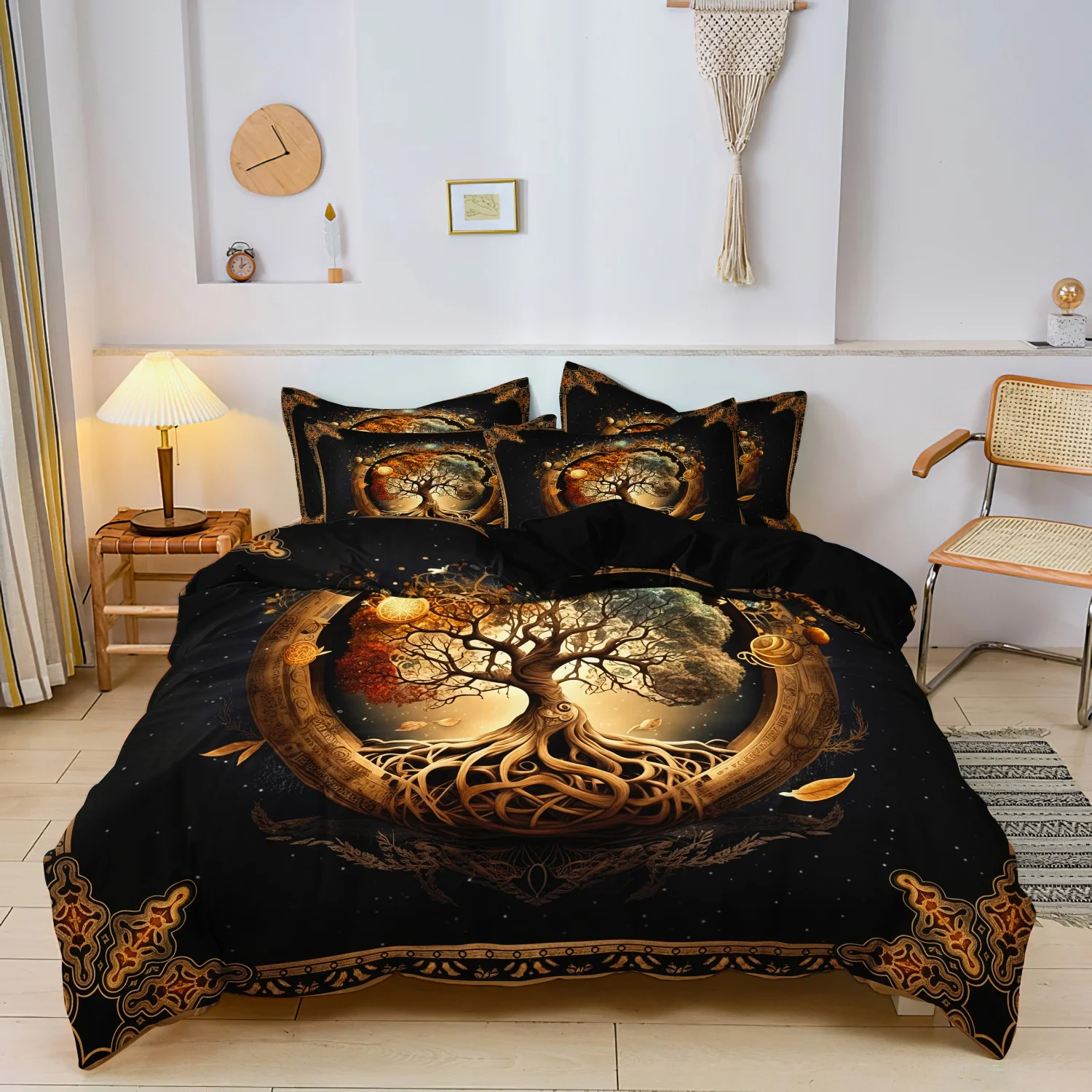 3-delige set Universe Levensboom Mystieke High Definition Print Dekbedovertrek Huis & Slaapzaal Scandinavische stijl Kosmische boomtextuur Beddengoed ﻿