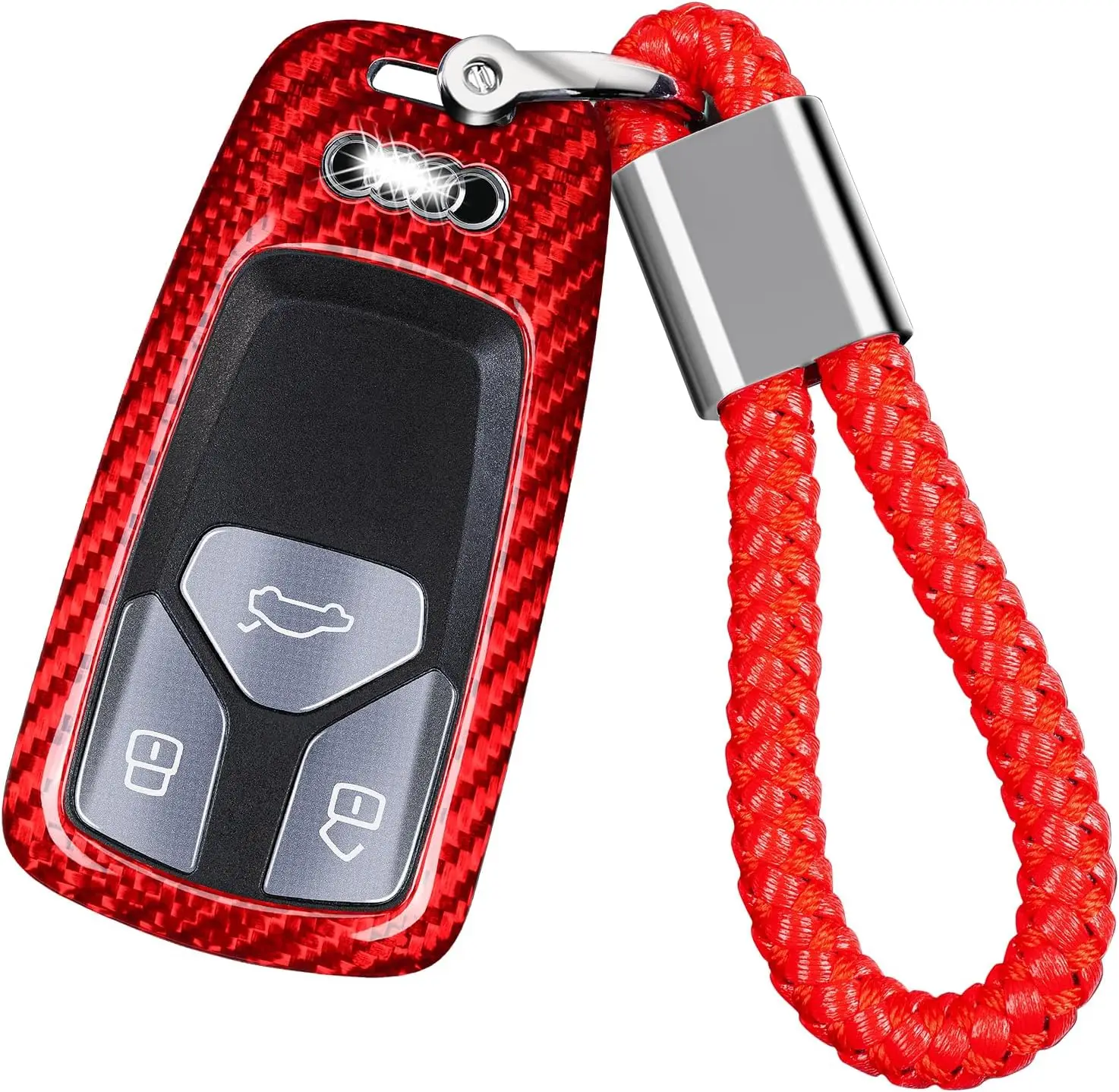 For Audi Key Fob Cover with Keychain, Carbon Fiber Key Case Shell Protector for Audi A4 Q7 Q5 TT A3 A6 SQ5 R8 S5 Car Accessories