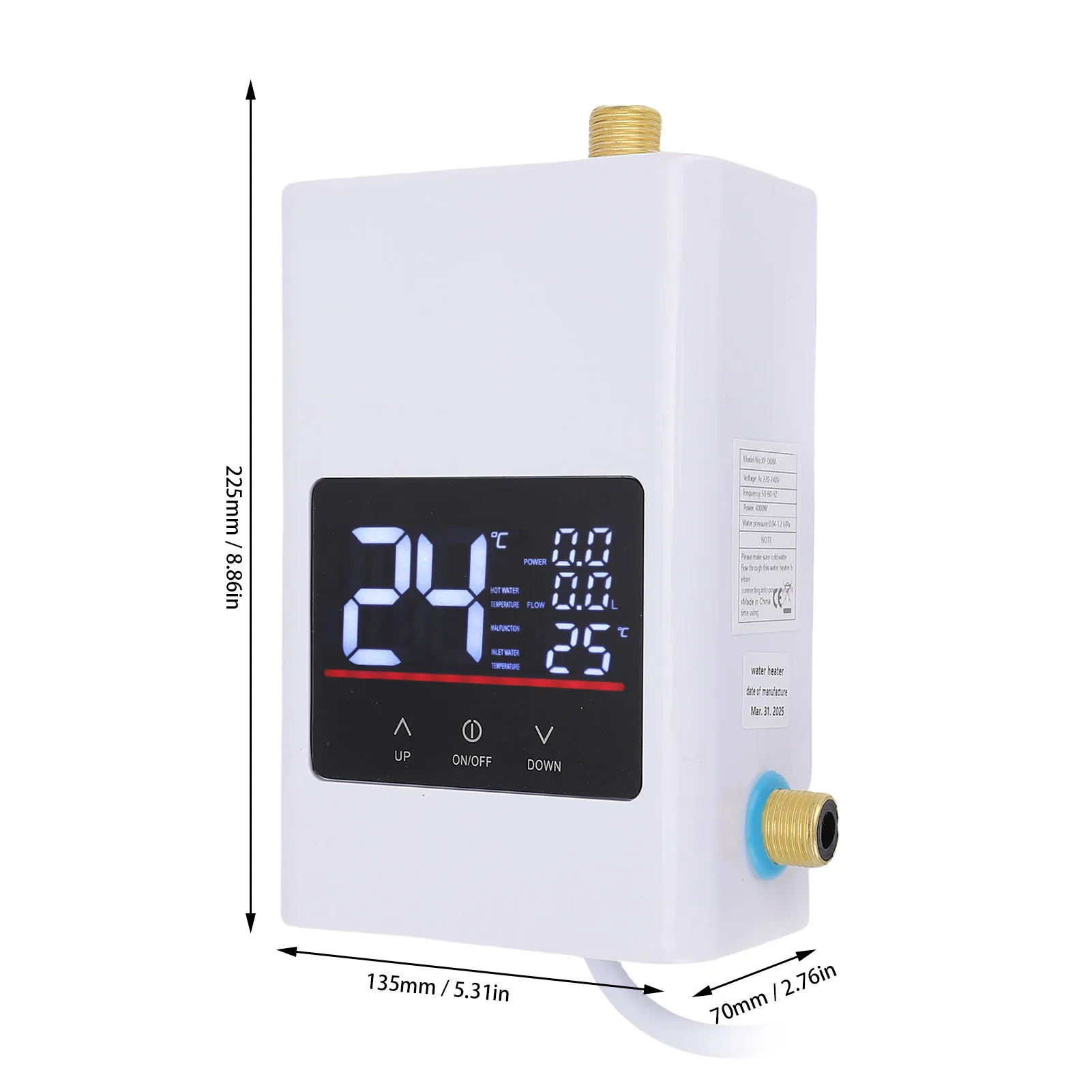 Tankless Water Heater Electric Instant Hot with LCD Touch Digital Screen for Kitchen Bathroom Apartment Home White image 5