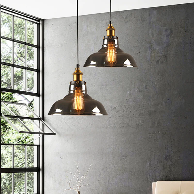 

DINDALLED Vintage Glass Pendant Lamp Amber Color Hanging Light for Luxury Gray Chandelier Lustre Loft Dining Decor E27 Lighting