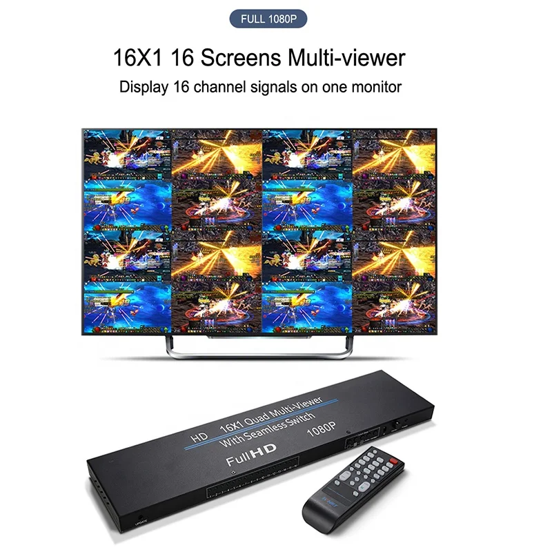 Xput Full HD 1080P HDMI 16x1 Multiviewer 16 In 1 Out HDMI 16X1 Quad Multi-Viewer With Seamless Switch