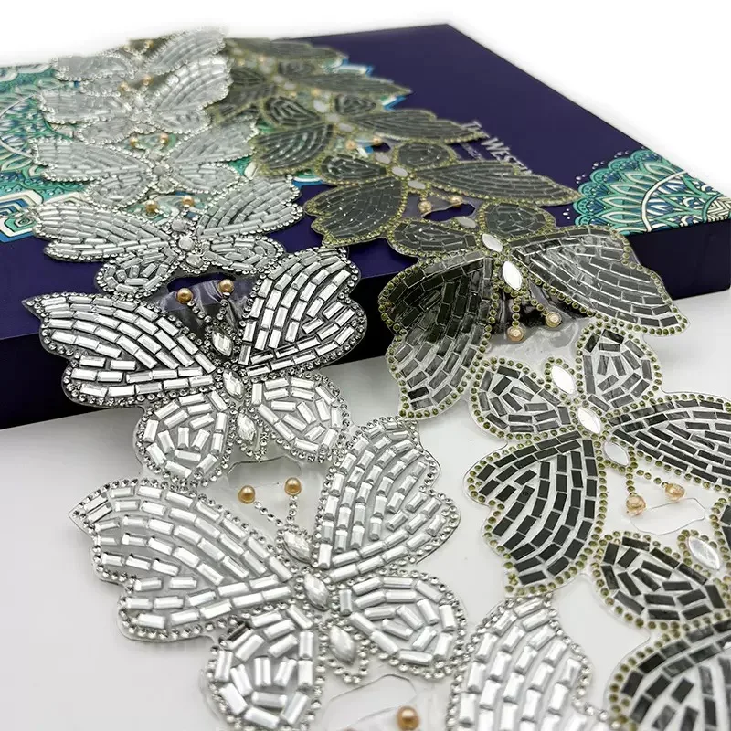 

1 Yard DIY Iron on Butterfly Flower Chain Rhinestone Crystal Appliques for Women Wedding Dress Belt Clothes Hot Fix