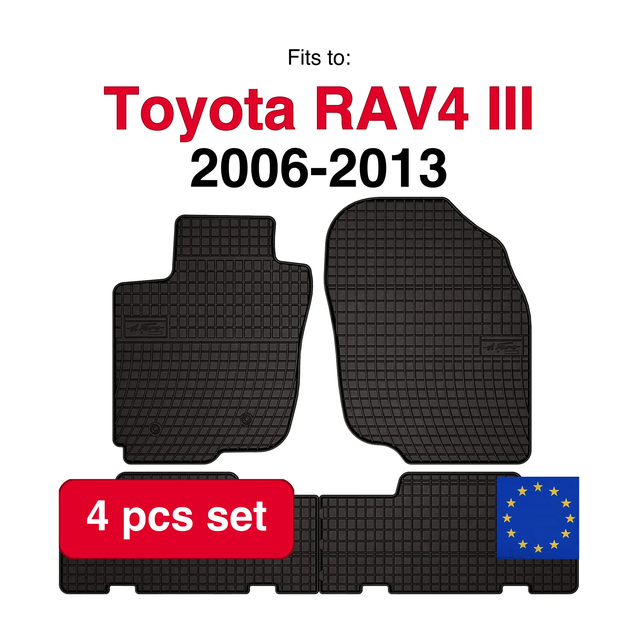 Rubberen automatten voor Toyota RAV4 III SUV (2006-2013) -Zwart passend (4 stuks)