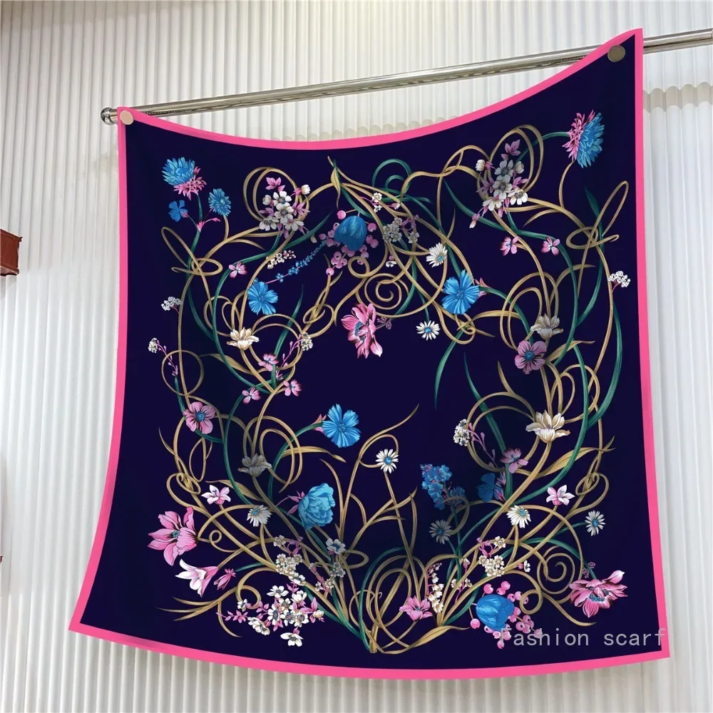 

Versatile Headwear Bag Clothing And Accessories Square ScarfNew Plants And Flowers Hangzhou High-quality Twill Silk Women's