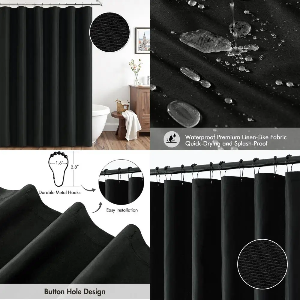 

Extra Long Linen Shower Curtain, 72x108, Heavy Duty with 12 Hooks, Waterproof and Machine Washable for Bathroom and Hotel Use