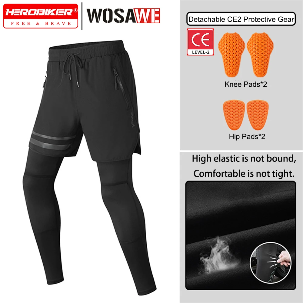 

WOSAWE мужские мотоциклетные брюки для верховой езды с защитой от падения 2 в 1, мотозащитные брюки со светоотражающими полосками и съемными подушечками, сертифицированные CE