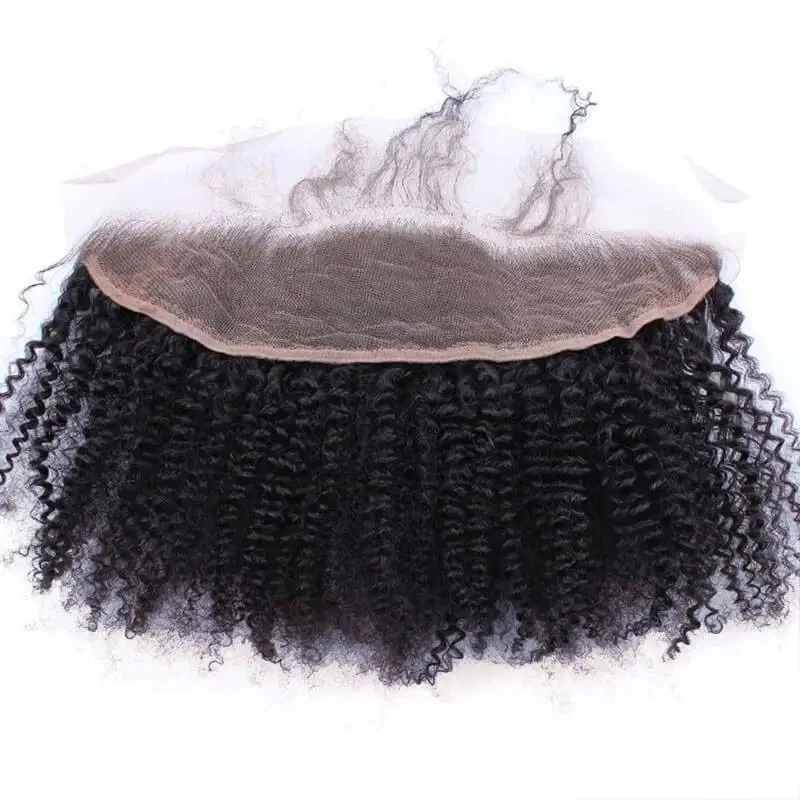 Afro Kinky Curly Lace Frontal 13x4 Ear To Ear Lace Part Natural Color Brazilian Remy Hair 150% Density Pre-Plucked Hairline