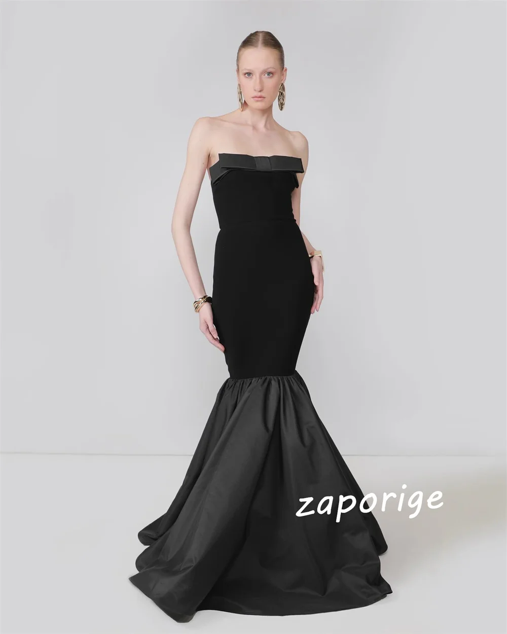 Customized Jersey Bow Mermaid Strapless Long Dresses Bespoke Occasion Party Fashion Exquisite High Quality