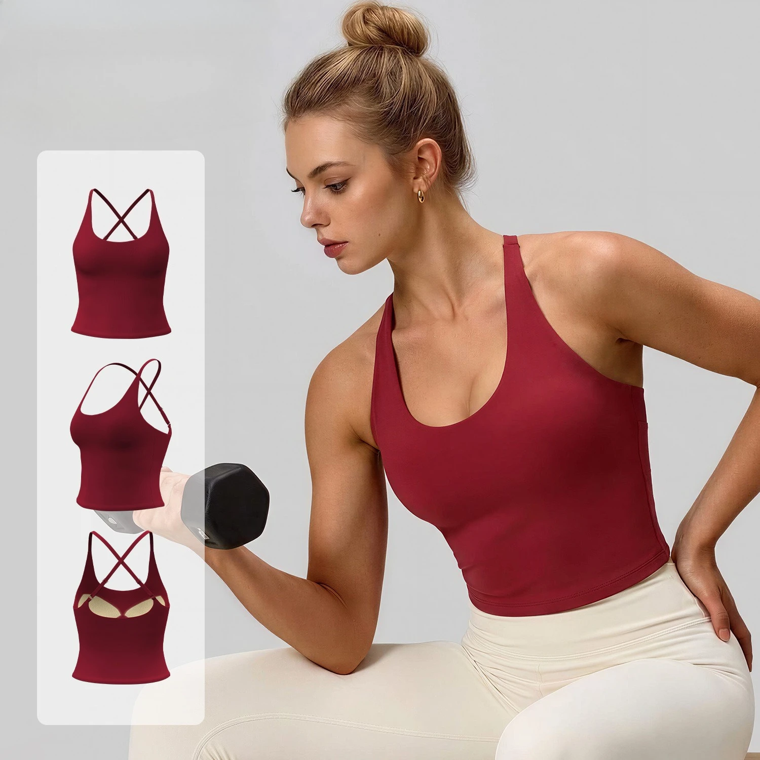 New Women's Yoga Tank Top Sleeveless Open-Back Strapless Adjustable Straps Built-in Cups Fitness Bra for A Beautiful Back Sexy