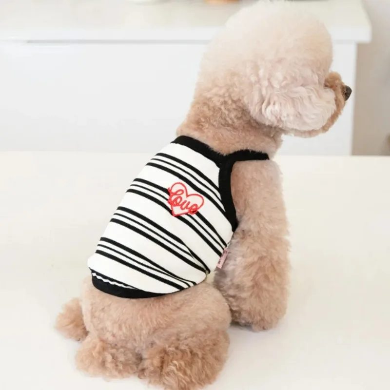 Ins Pet Dog Short Striped Embroidered Suspender Pet Cat Dog Teddy Dress Cute Vest Pet Clothing Cooling Vest Dog Puppy Clothing