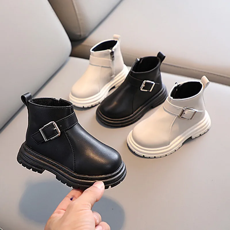 Autumn Winter Girls Children Boots Soft Rubber Bottom Newborn Boys Girls Sports Boots Leather Zipper Casual Warm Snow Shoes