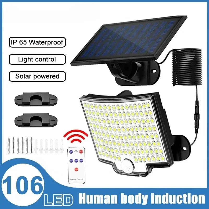 

106LED Split Solar Lamp 3 Lighting Mode Outdoor Decoration Sunlight Wall Light PIR Motion Sensor Waterproof Garden Garage Lamp