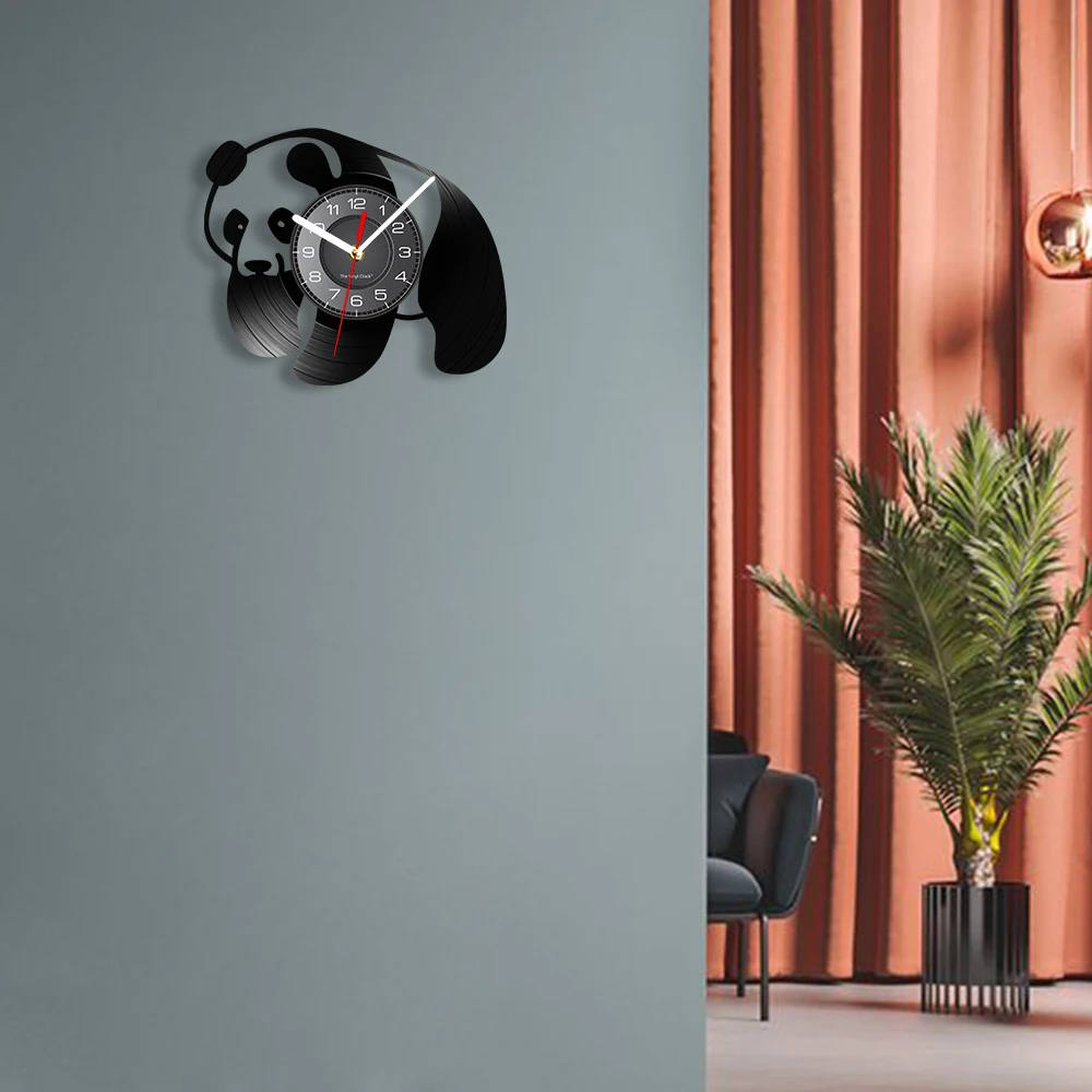 الباندا صورة ظلية الفينيل LP سجل ساعة حائط الصين علامة فروي الحيوان ألبوم الفينيل سجل ساعة الحائط ديكور غرفة نوم الباندا عاشق هدية #4