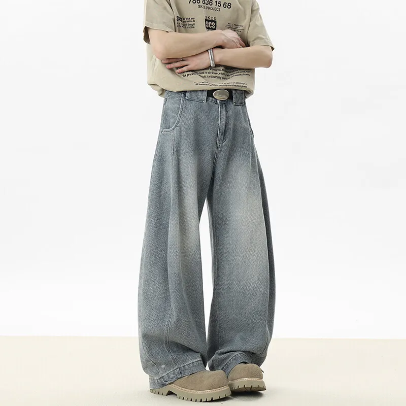 WTHT Vintage 2025, Sommer männer Gradienten Gerade Lose Denim Hosen Mode Neue Casual Hohe taille Breite Bein Jeans männlichen 2A0949