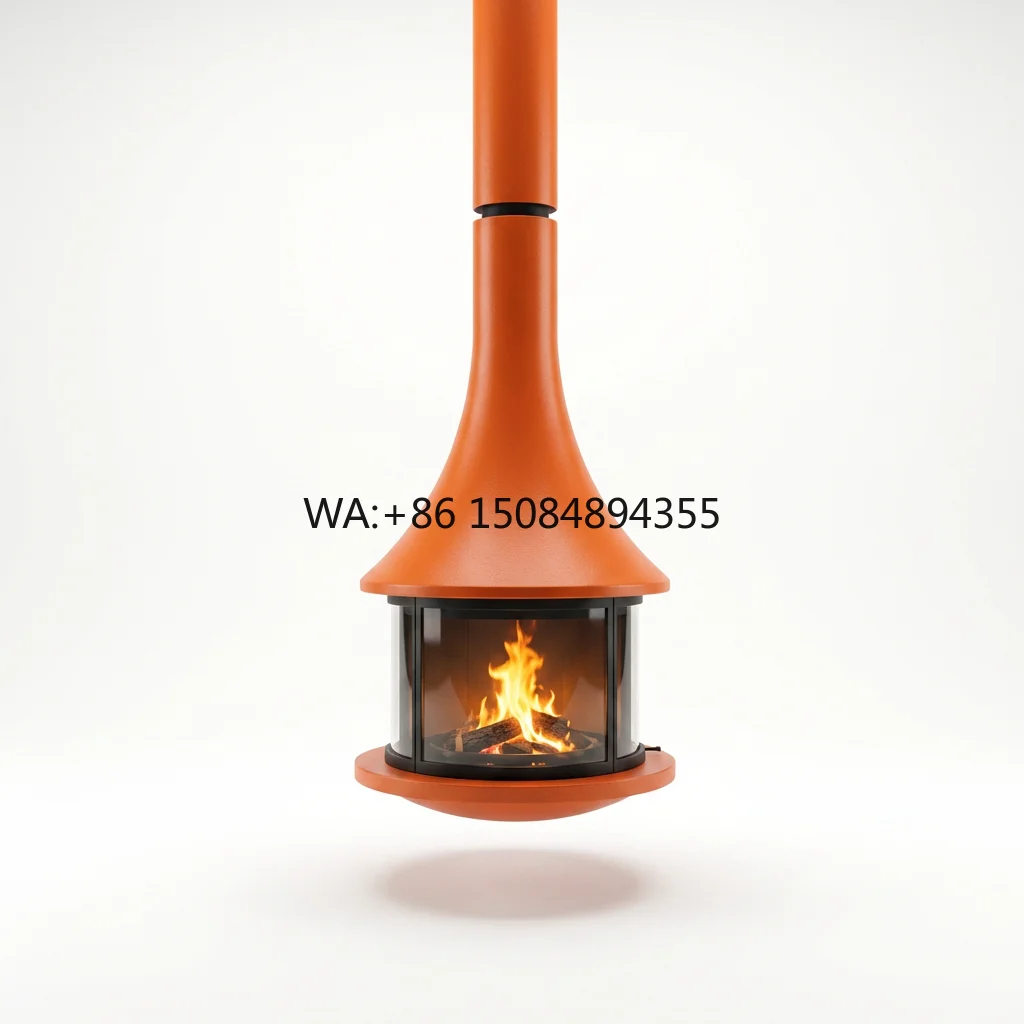 

Manufacturer Modern Carbon Steel Hotel Home Indoor Decor Europe Real Fire Hanging Wood Suspended Fireplace