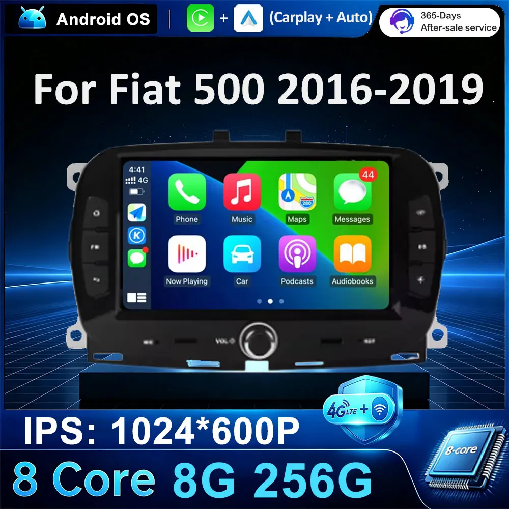 Android 16 Car Radio For Fiat 500 2016-2019 Multimedia Video Player Carplay Android Auto wireless WIFI Car Stereo  No 2Din DVD