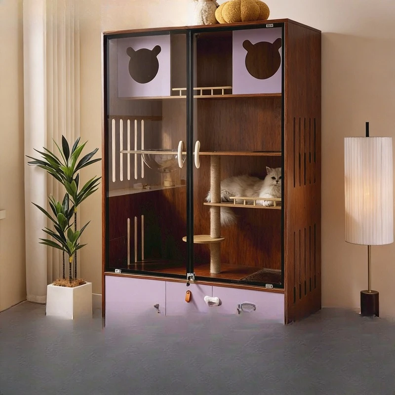 

Villa cat cage household indoor large free space cat house solid wood