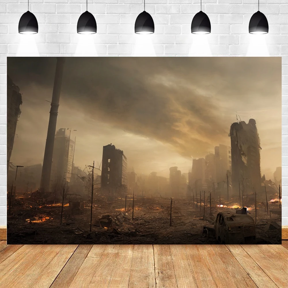 Destroyed City Backdrop The End World Collapsed Buildings City Ruins Disaster Scene Theme Photography Background