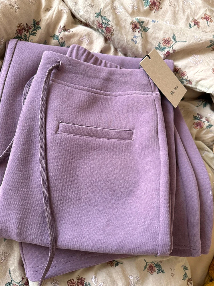 Pantaloni casual foderati in Fce con coltello piegato a banana viola Pantaloni larghi a gamba larga autunno inverno da donna Pantaloni drappeggiati fino al pavimento