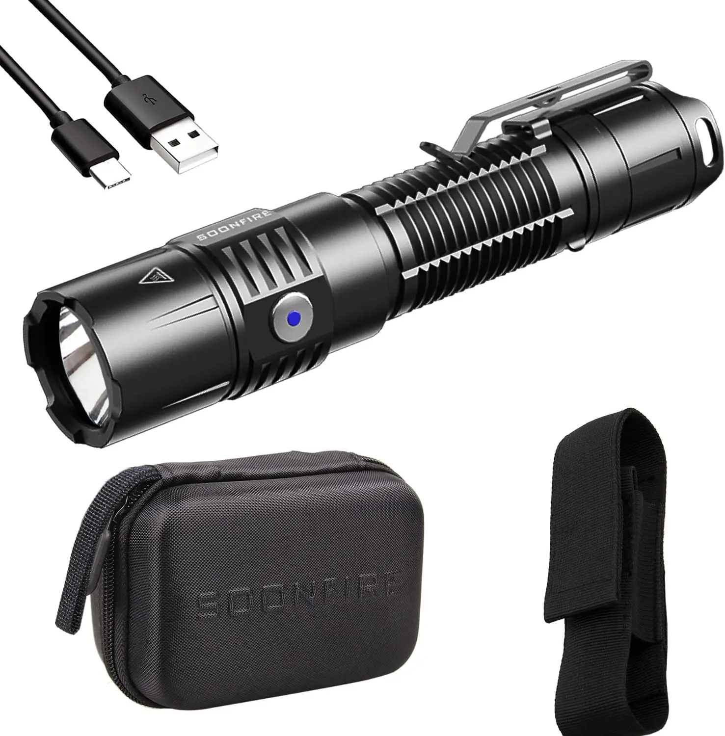 

2530 Lumen LED Tactical Flashlight, 390 Yards Beam, USB-C Rechargeable with Battery